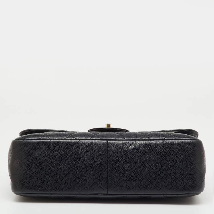 Pre Owned Chanel Black Quilted Caviar Leather Jumbo Classic Double Flap Bag
