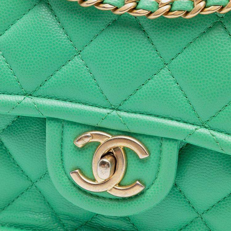 Pre Owned Chanel Green Medium Quilted Caviar Sweet Flap