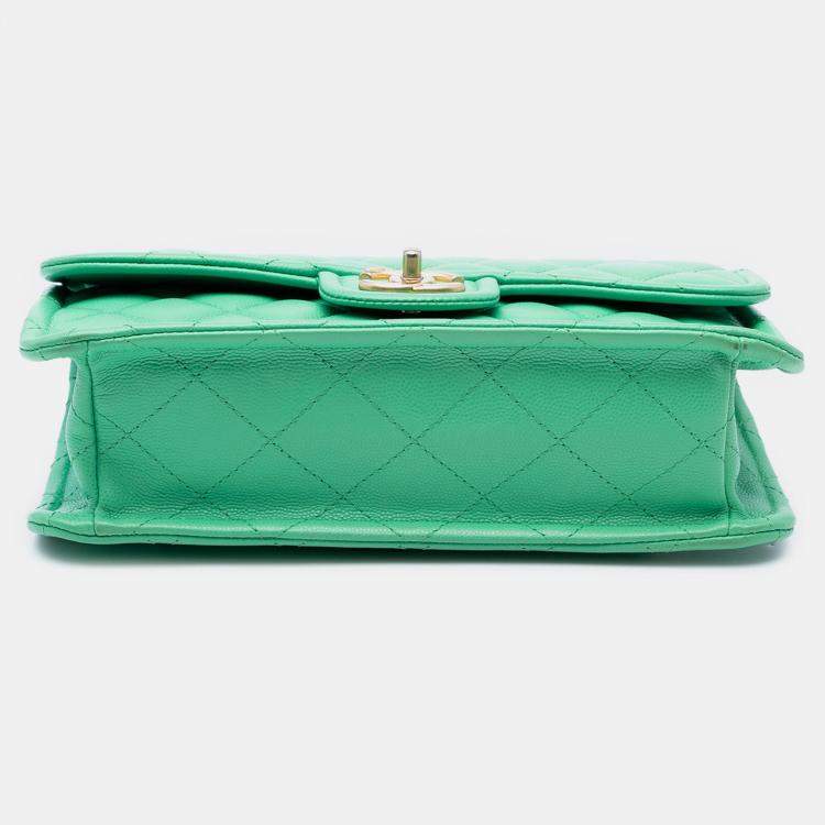 Pre Owned Chanel Green Medium Quilted Caviar Sweet Flap