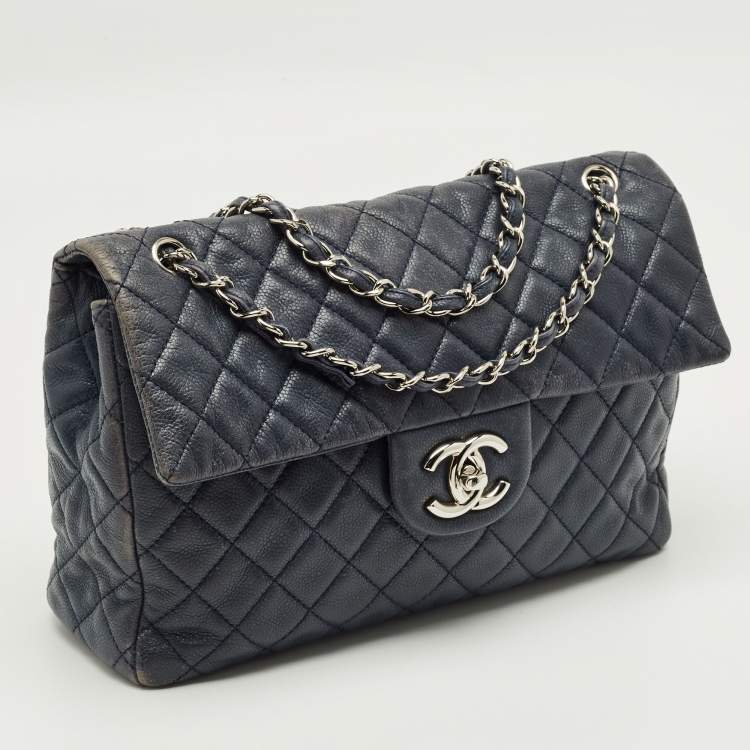 Pre Owned Chanel Navy Blue Quilted Leather Maxi CC Crave Flap Bag
