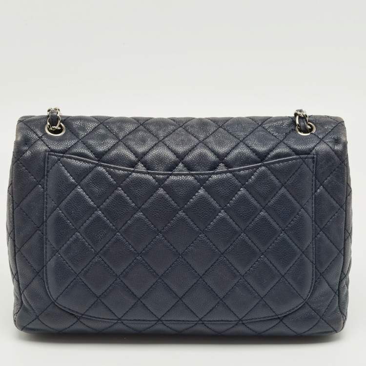 Pre Owned Chanel Navy Blue Quilted Leather Maxi CC Crave Flap Bag