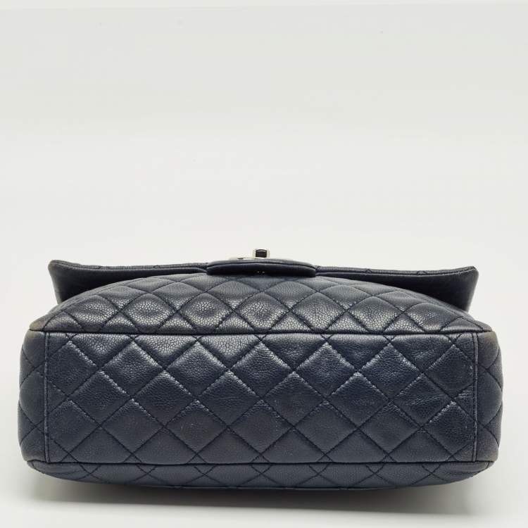 Pre Owned Chanel Navy Blue Quilted Leather Maxi CC Crave Flap Bag