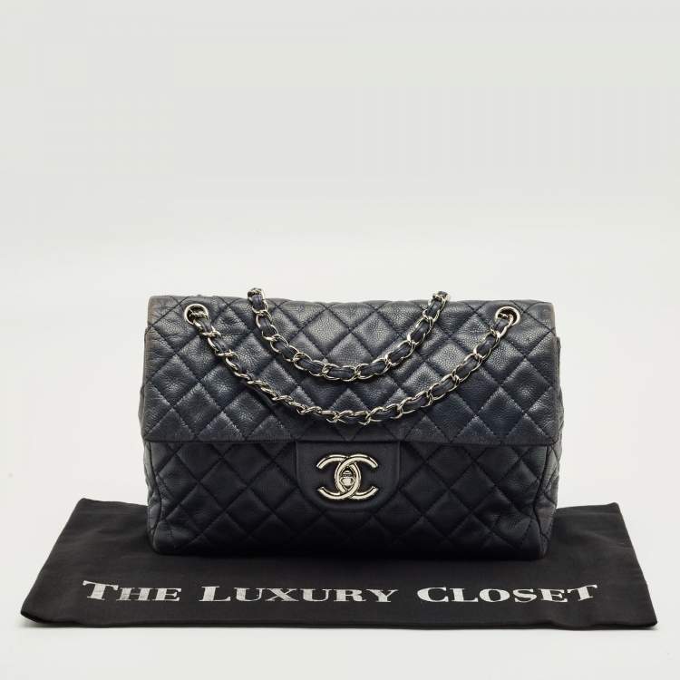 Pre Owned Chanel Navy Blue Quilted Leather Maxi CC Crave Flap Bag