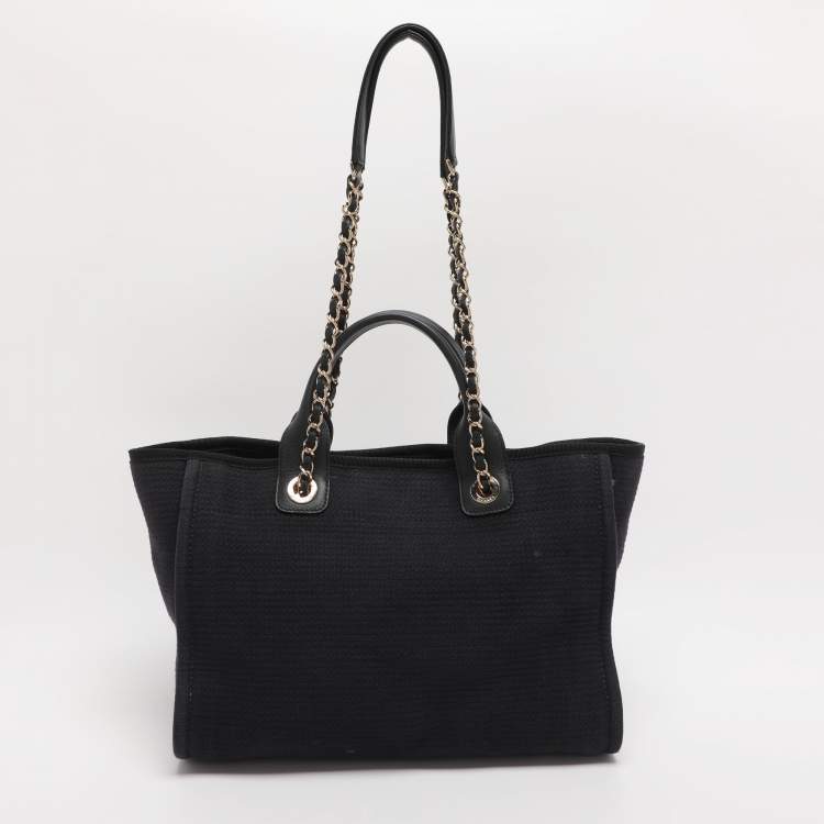 Pre Owned Chanel Indigo Canvas and Leather Small Deauville Shopper Tote