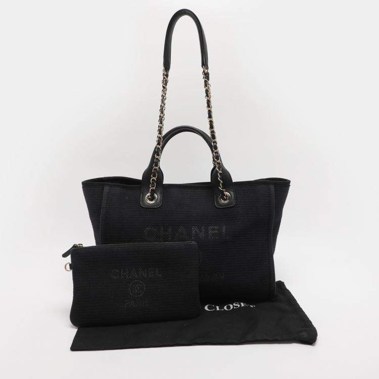 Pre Owned Chanel Indigo Canvas and Leather Small Deauville Shopper Tote