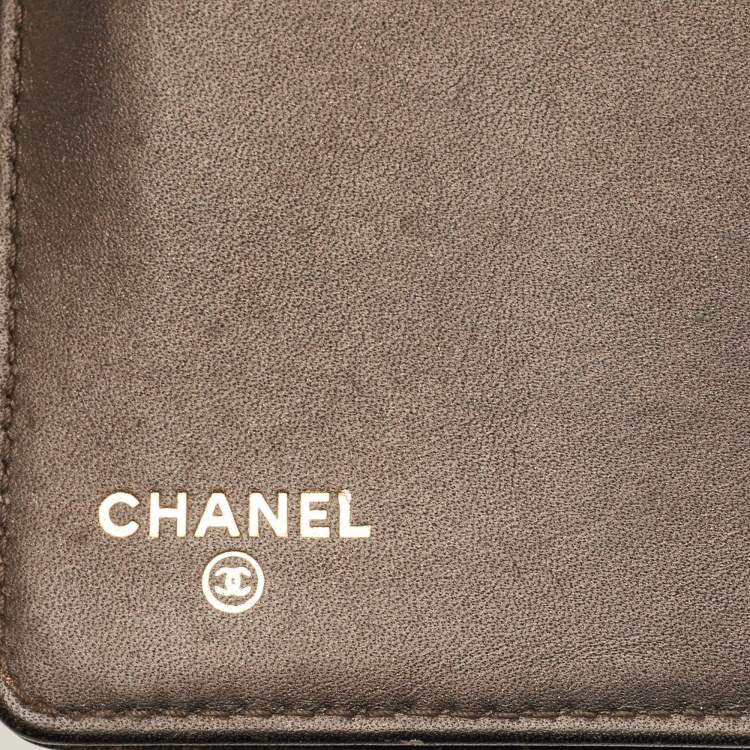 Pre Owned Chanel Black/Gold Quilted Suede Paris Edinburgh Long Wallet