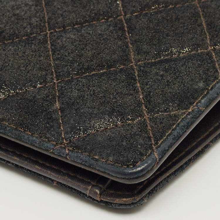 Pre Owned Chanel Black/Gold Quilted Suede Paris Edinburgh Long Wallet