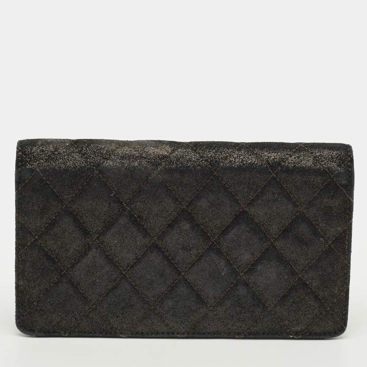 Pre Owned Chanel Black/Gold Quilted Suede Paris Edinburgh Long Wallet