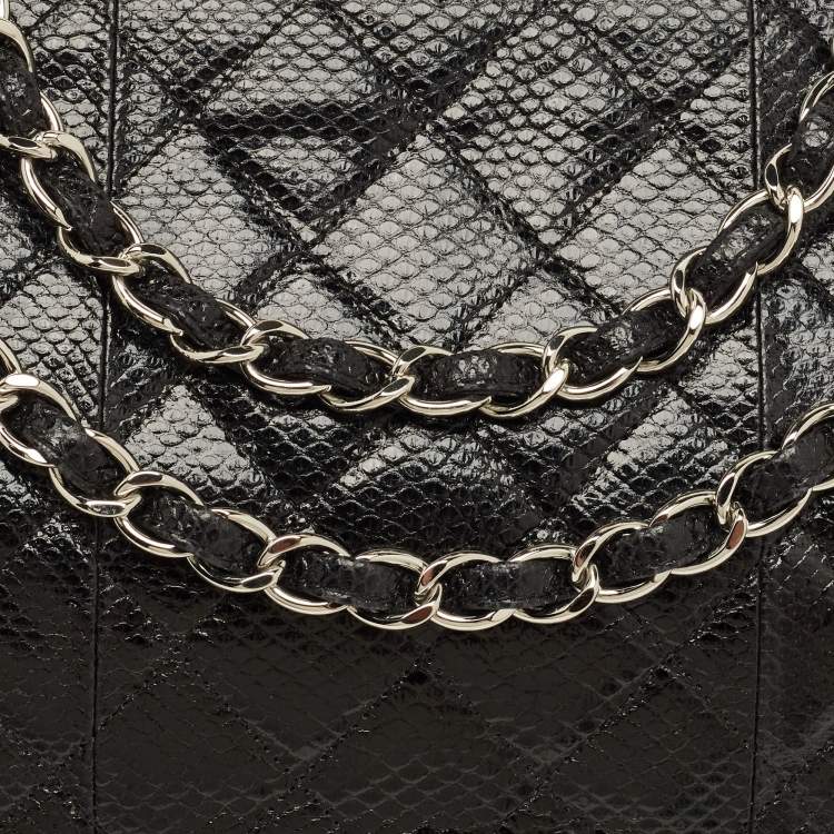 Pre Owned Chanel Black Quilted Lizard Maxi Classic Double Flap Bag