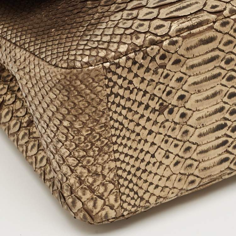 Pre Owned Chanel Gold/Black Python Jumbo Classic Double Flap Bag