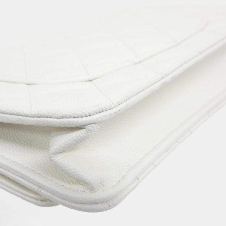 Pre Owned Chanel White Calf Leather Chain Wallet