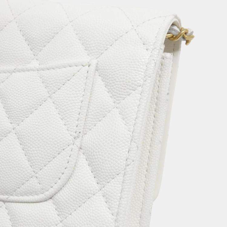 Pre Owned Chanel White Calf Leather Chain Wallet