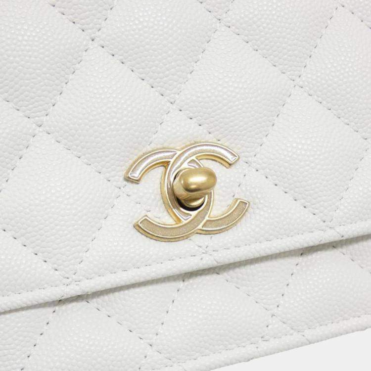 Pre Owned Chanel White Calf Leather Chain Wallet