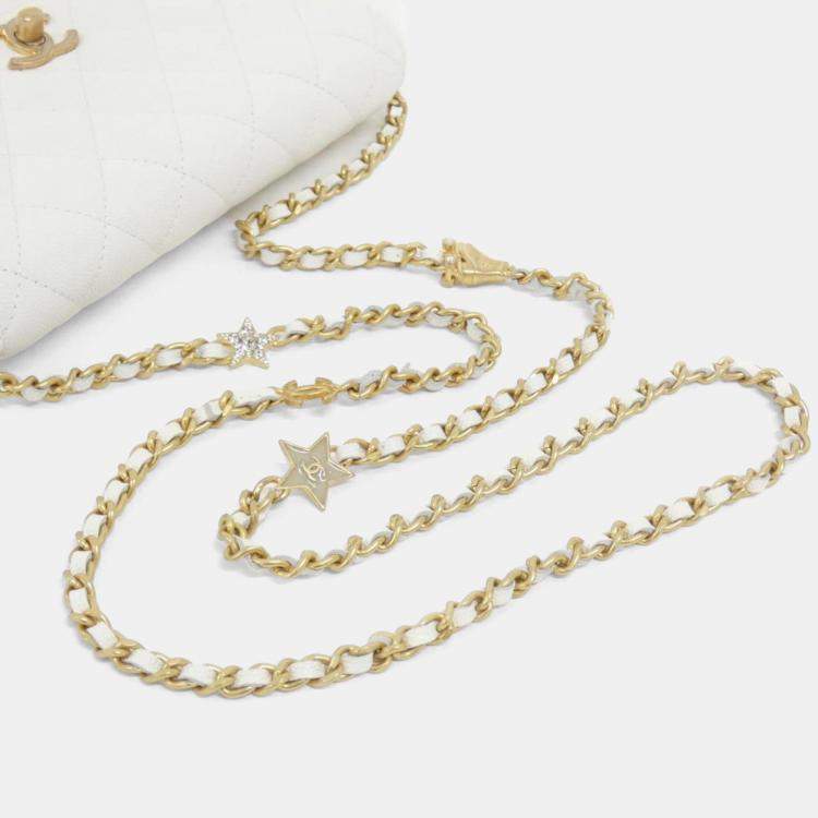 Pre Owned Chanel White Calf Leather Chain Wallet