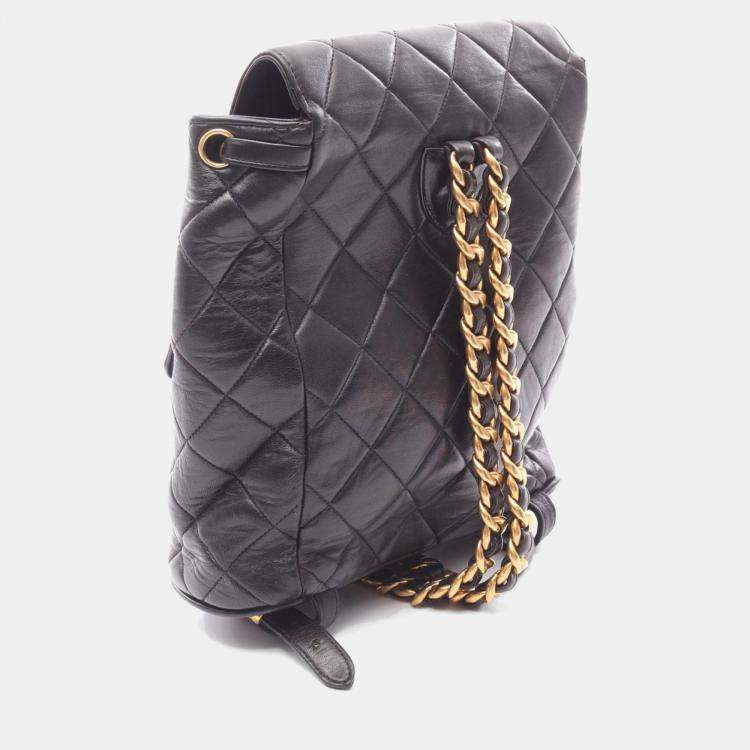Pre Owned Chanel Matelasse Black Lambskin Leather Backpack 