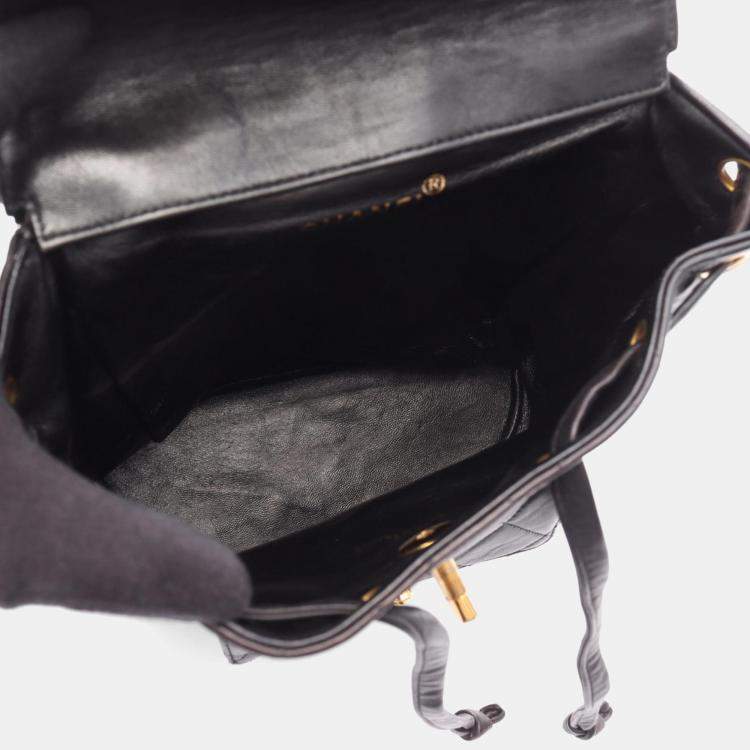 Pre Owned Chanel Matelasse Black Lambskin Leather Backpack 