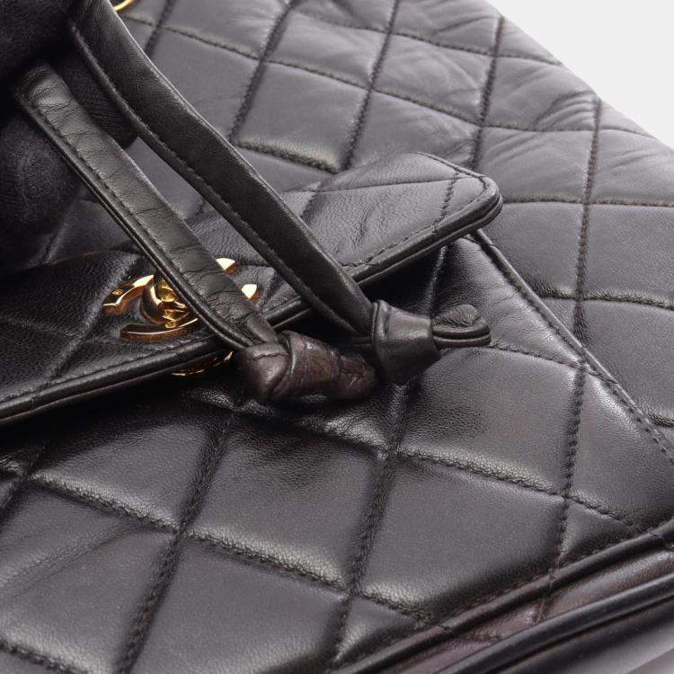 Pre Owned Chanel Matelasse Black Lambskin Leather Backpack 