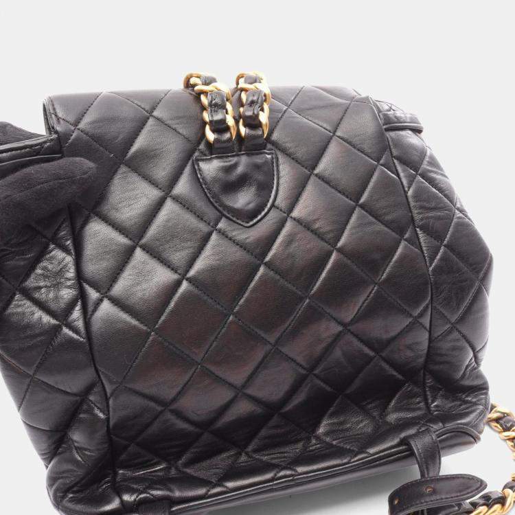 Pre Owned Chanel Matelasse Black Lambskin Leather Backpack 