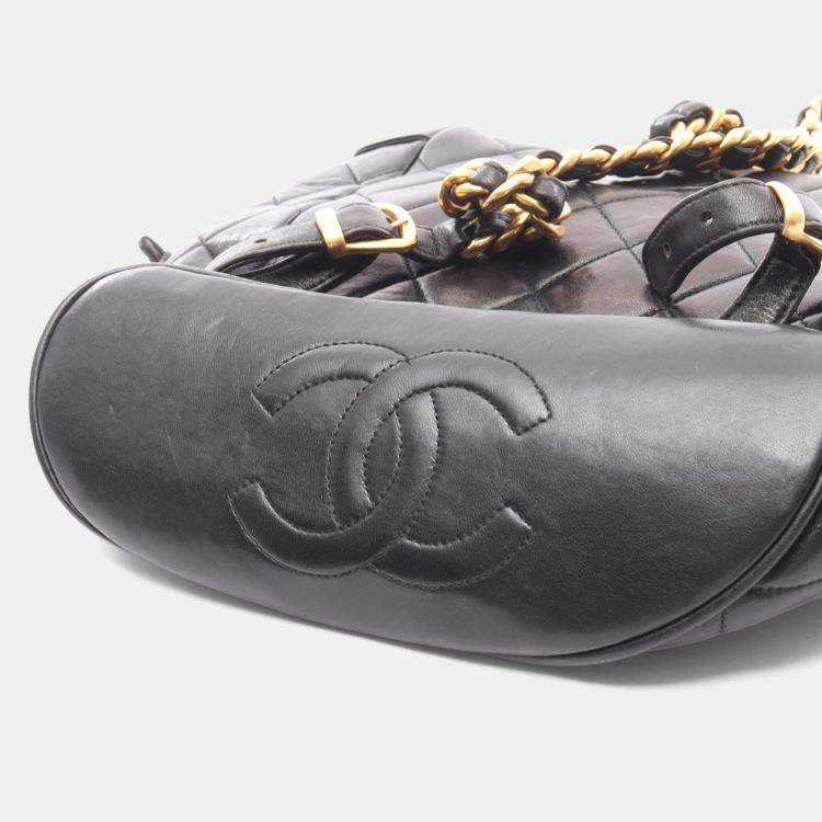 Pre Owned Chanel Matelasse Black Lambskin Leather Backpack 