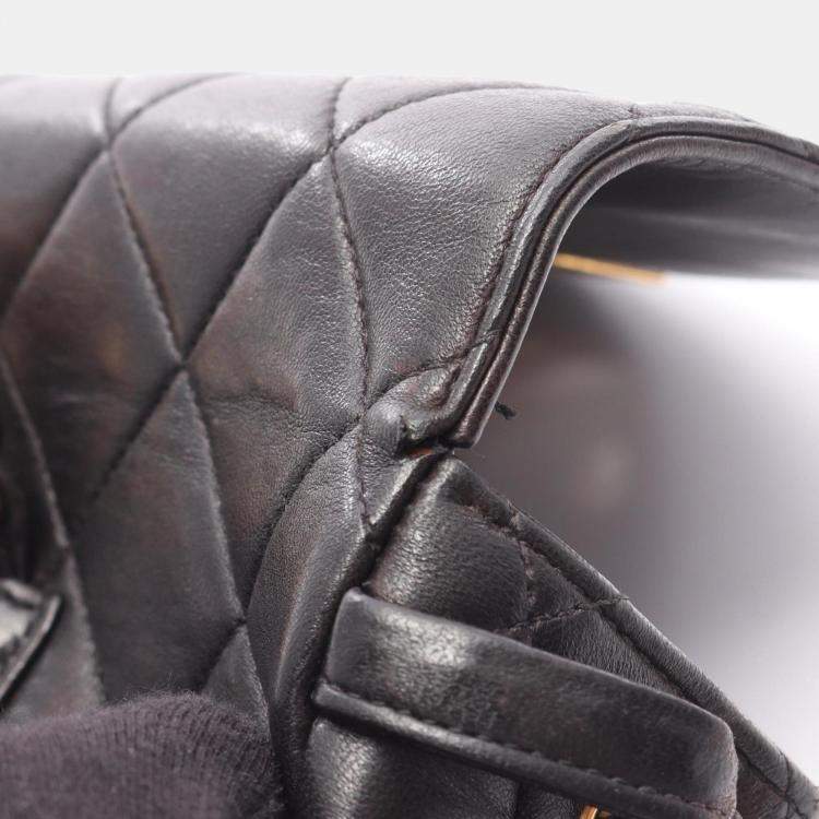 Pre Owned Chanel Matelasse Black Lambskin Leather Backpack 