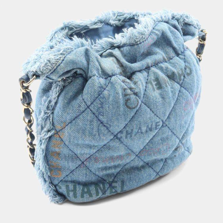 Pre Owned Chanel Matelasse Blue Denim Small Bucket Shoulder Bag