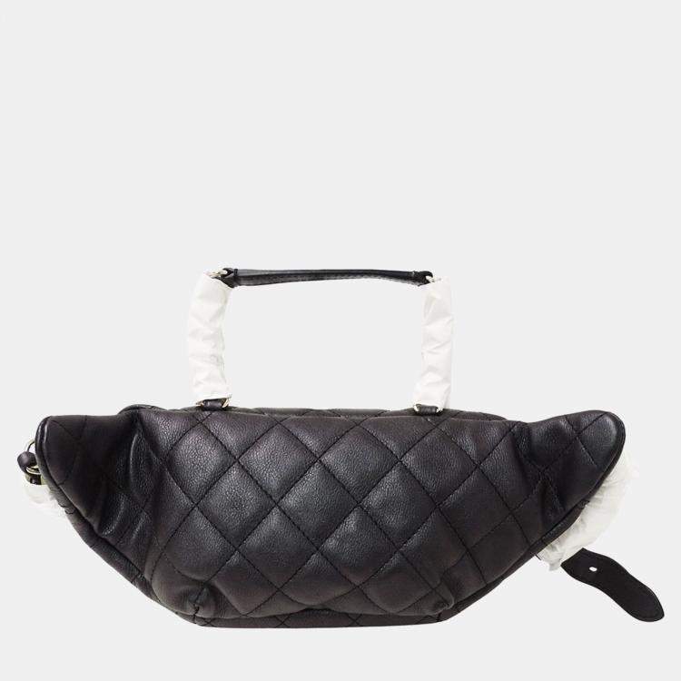Pre Owned Chanel Matelasse Black Leather Compact  Body Waist Bag