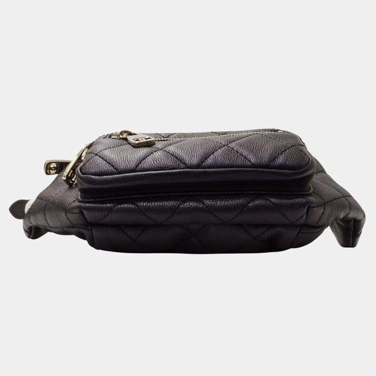 Pre Owned Chanel Matelasse Black Leather Compact  Body Waist Bag