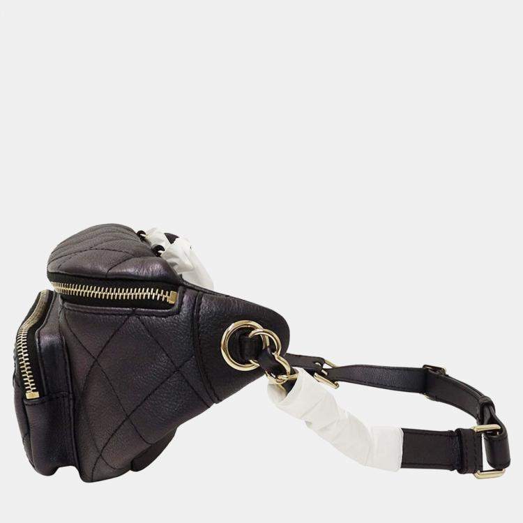 Pre Owned Chanel Matelasse Black Leather Compact  Body Waist Bag