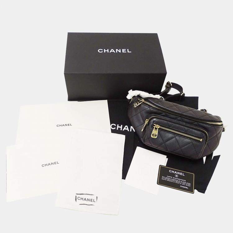 Pre Owned Chanel Matelasse Black Leather Compact  Body Waist Bag