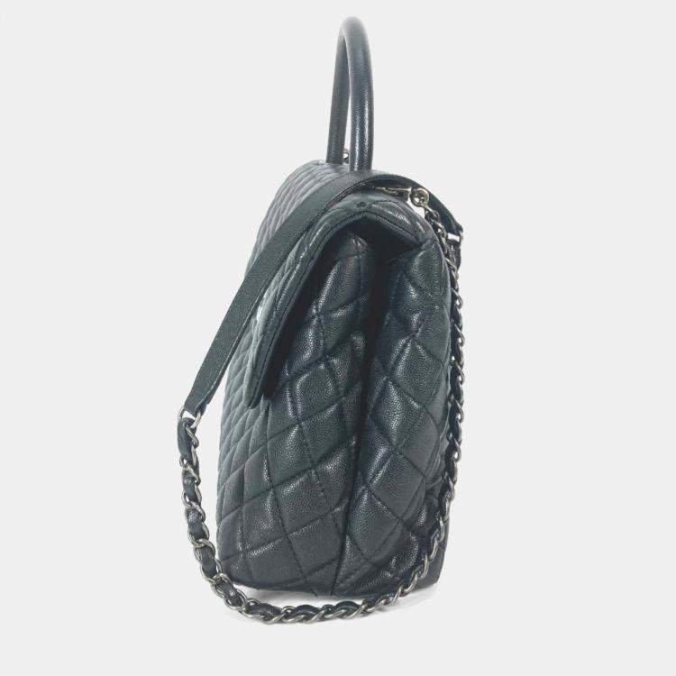 Pre Owned Chanel Cc Coco Mark Quilted Matelasse Blue Caviar Skin 2-Way  Top Handle Chain Shoulder Bag