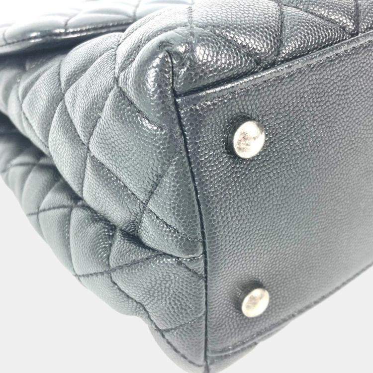 Pre Owned Chanel Cc Coco Mark Quilted Matelasse Blue Caviar Skin 2-Way  Top Handle Chain Shoulder Bag