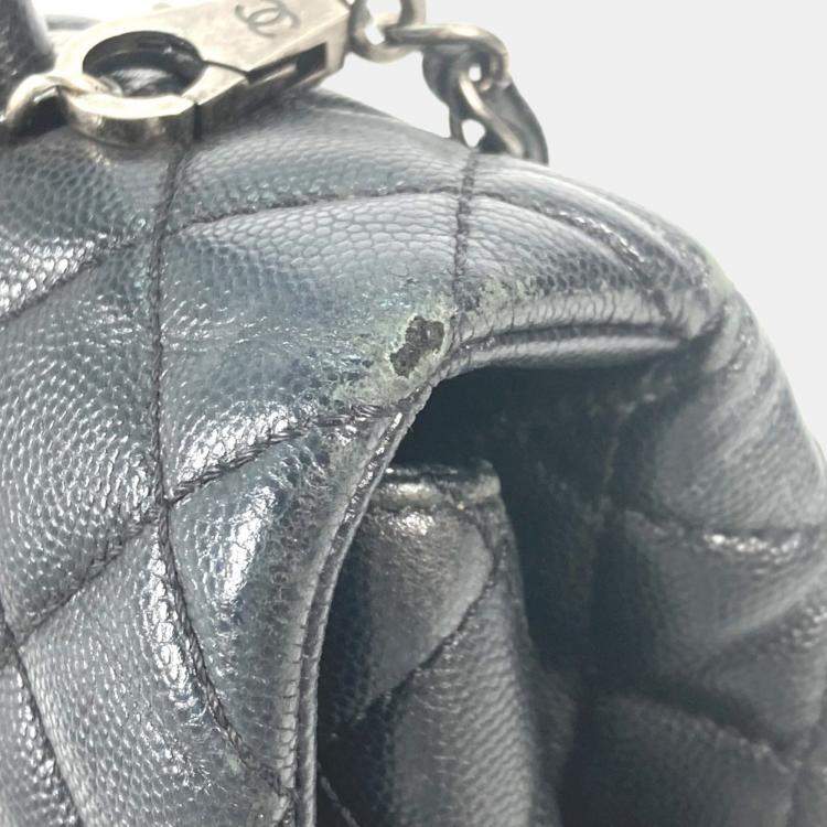 Pre Owned Chanel Cc Coco Mark Quilted Matelasse Blue Caviar Skin 2-Way  Top Handle Chain Shoulder Bag