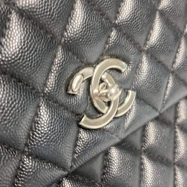 Pre Owned Chanel Cc Coco Mark Quilted Matelasse Blue Caviar Skin 2-Way  Top Handle Chain Shoulder Bag