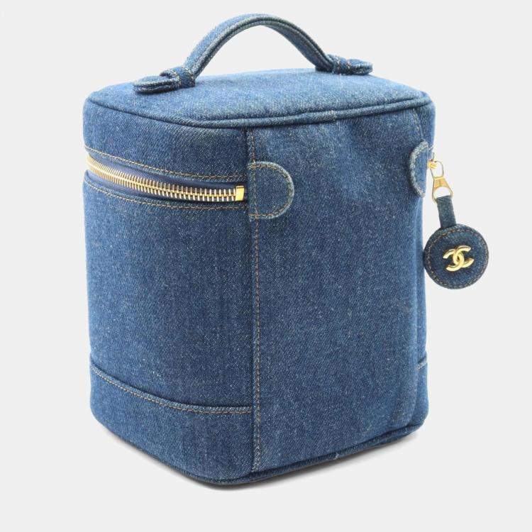 Pre Owned Chanel Coco Mark Handbag Denim Navy