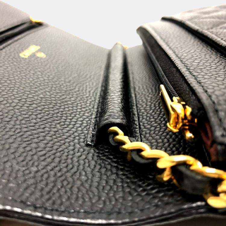 Pre Owned Chanel Coco Mark Classic Long Wallet Matelasse Chain Shoulder Bag Caviar Skin Black