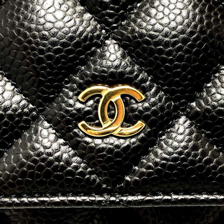 Pre Owned Chanel Coco Mark Classic Long Wallet Matelasse Chain Shoulder Bag Caviar Skin Black