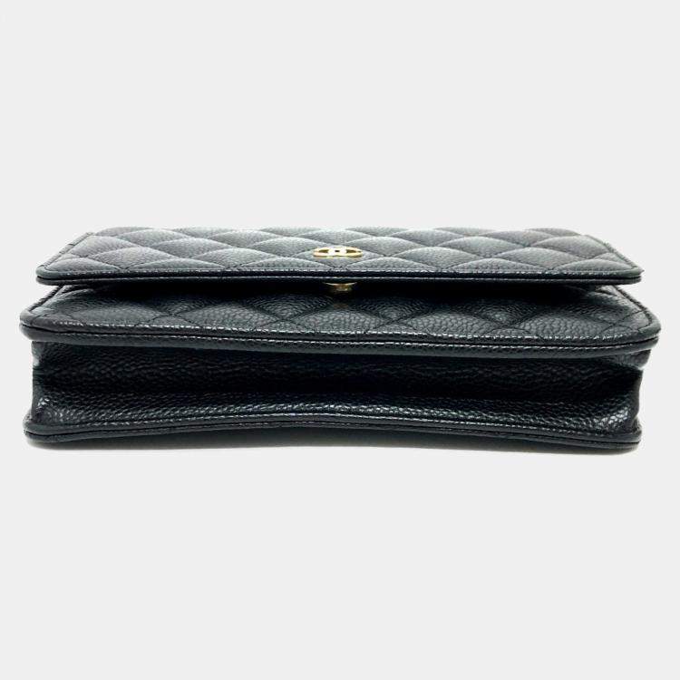Pre Owned Chanel Coco Mark Classic Long Wallet Matelasse Chain Shoulder Bag Caviar Skin Black