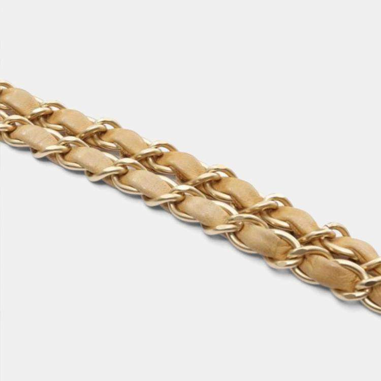 Pre Owned Chanel Chocolate Bar Wild Stitch Shoulder Bag Lambskin Sheepskin Beige