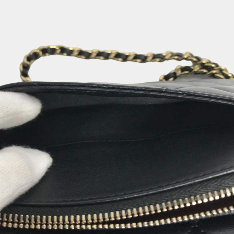 Pre Owned Chanel Coco Mark Phone Case Wallet Cc Matelasse Chain Long Wallet Black Lambskin