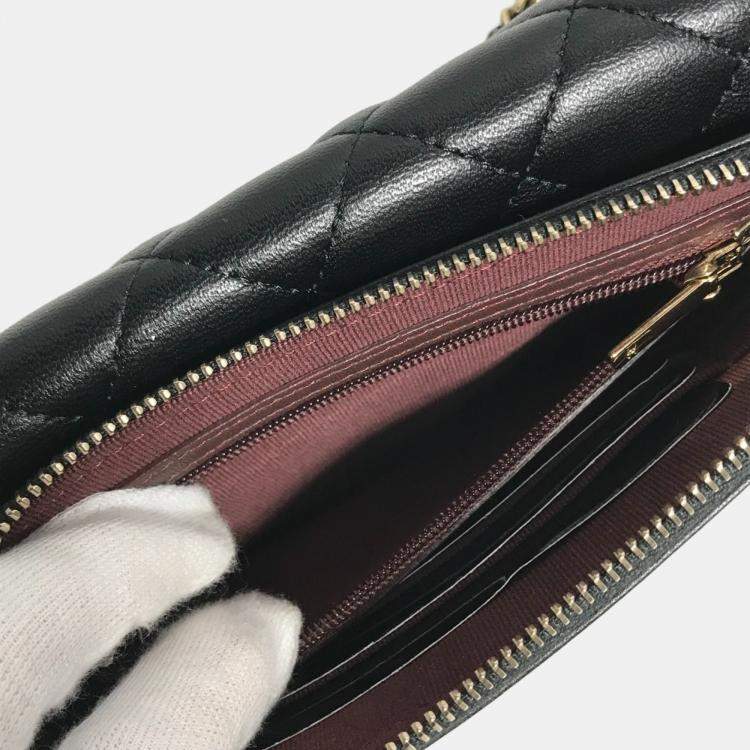 Pre Owned Chanel Coco Mark Phone Case Wallet Cc Matelasse Chain Long Wallet Black Lambskin