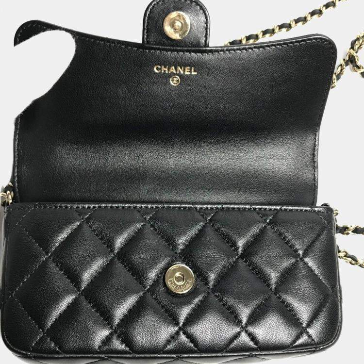 Pre Owned Chanel Coco Mark Phone Case Wallet Cc Matelasse Chain Long Wallet Black Lambskin
