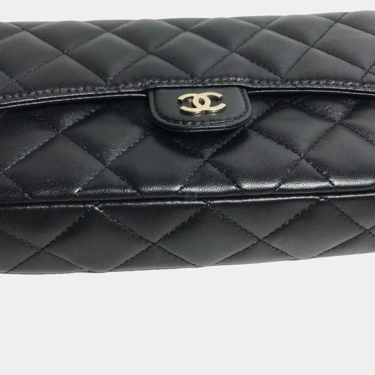 Pre Owned Chanel Coco Mark Phone Case Wallet Cc Matelasse Chain Long Wallet Black Lambskin