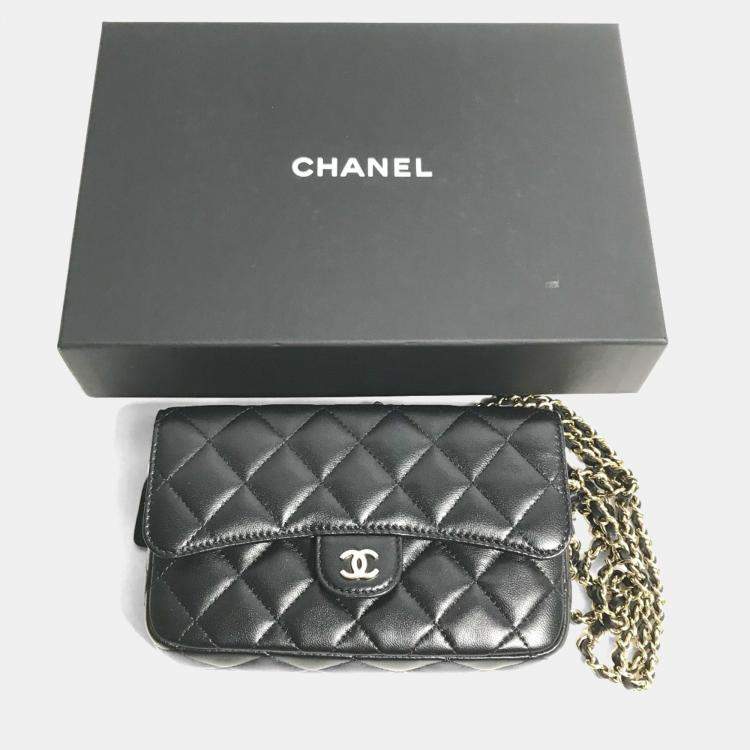 Pre Owned Chanel Coco Mark Phone Case Wallet Cc Matelasse Chain Long Wallet Black Lambskin