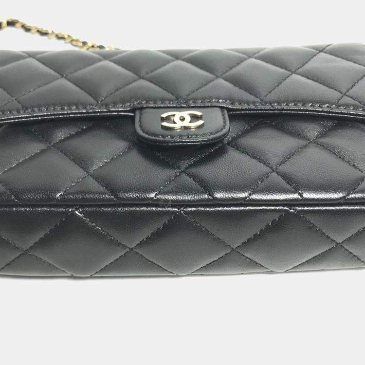 Pre Owned Chanel Coco Mark Phone Case Wallet Cc Matelasse Chain Long Wallet Black Lambskin