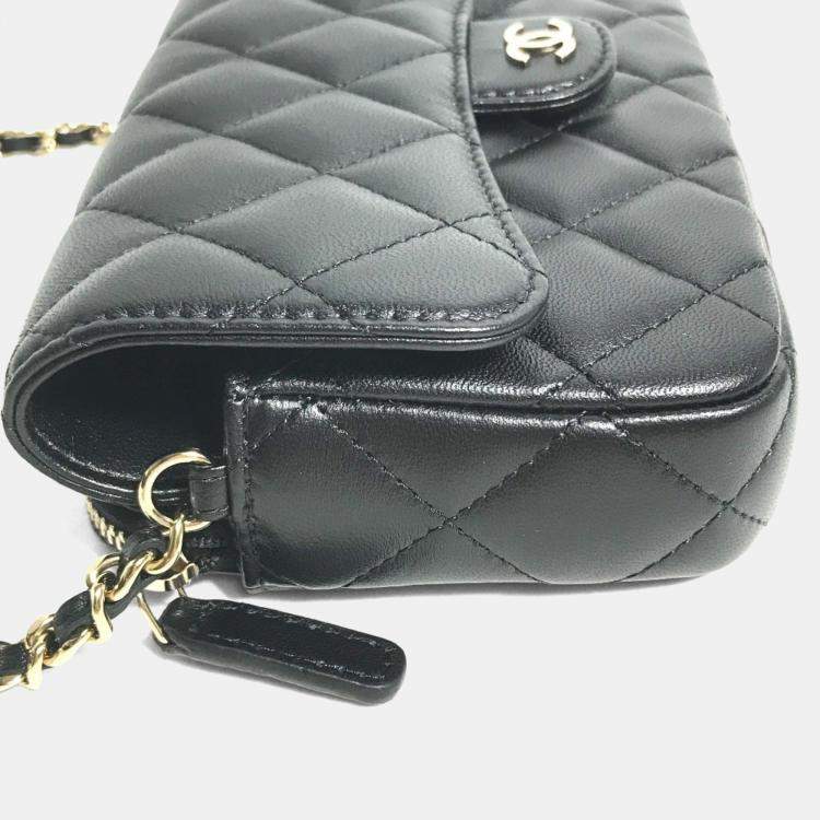 Pre Owned Chanel Coco Mark Phone Case Wallet Cc Matelasse Chain Long Wallet Black Lambskin