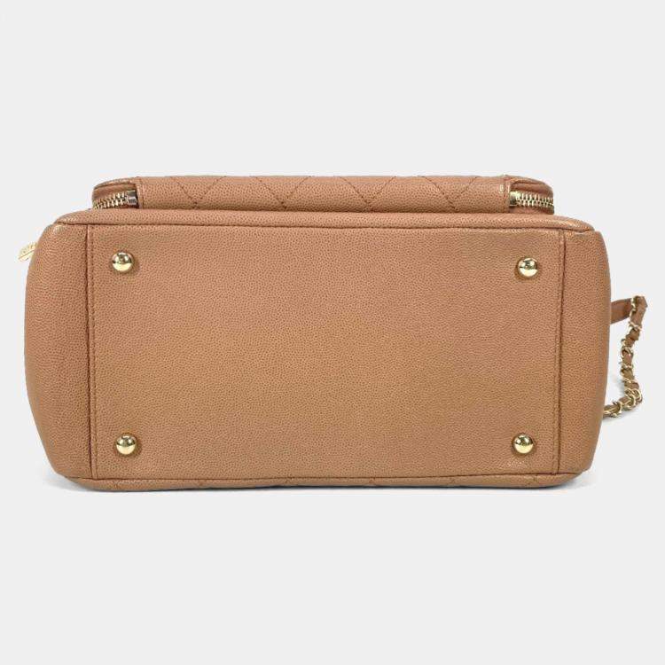 Pre Owned Chanel Cc Coco Mark Matelasse Affinity Small Bag Tote Chain Caviar Skin Beige