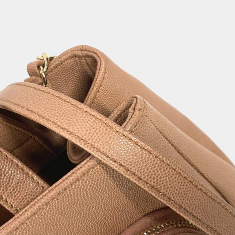 Pre Owned Chanel Cc Coco Mark Matelasse Affinity Small Bag Tote Chain Caviar Skin Beige