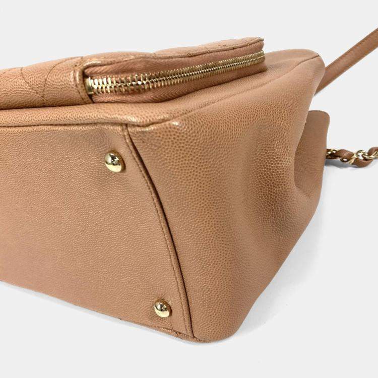 Pre Owned Chanel Cc Coco Mark Matelasse Affinity Small Bag Tote Chain Caviar Skin Beige