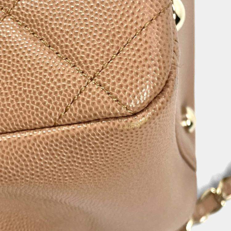 Pre Owned Chanel Cc Coco Mark Matelasse Affinity Small Bag Tote Chain Caviar Skin Beige