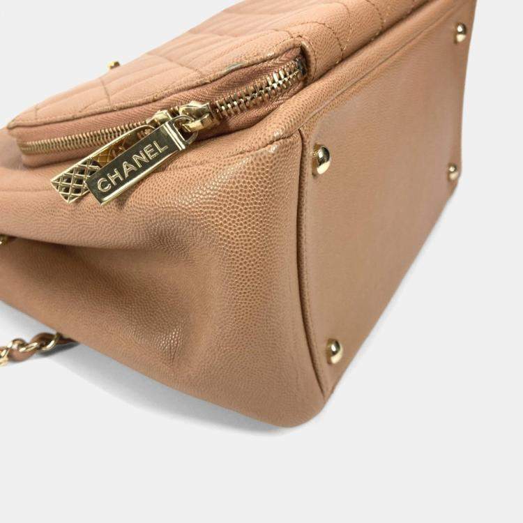 Pre Owned Chanel Cc Coco Mark Matelasse Affinity Small Bag Tote Chain Caviar Skin Beige